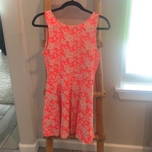 Short neon pink with white flowers sun dress